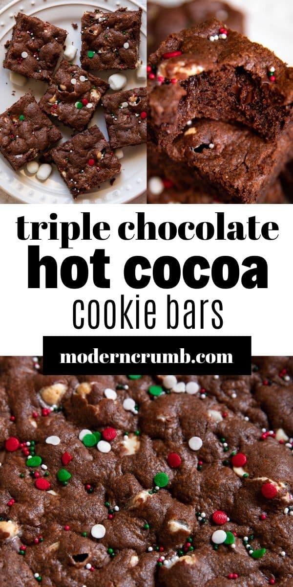 Triple Chocolate Hot Cocoa Cookie Bars - Modern Crumb