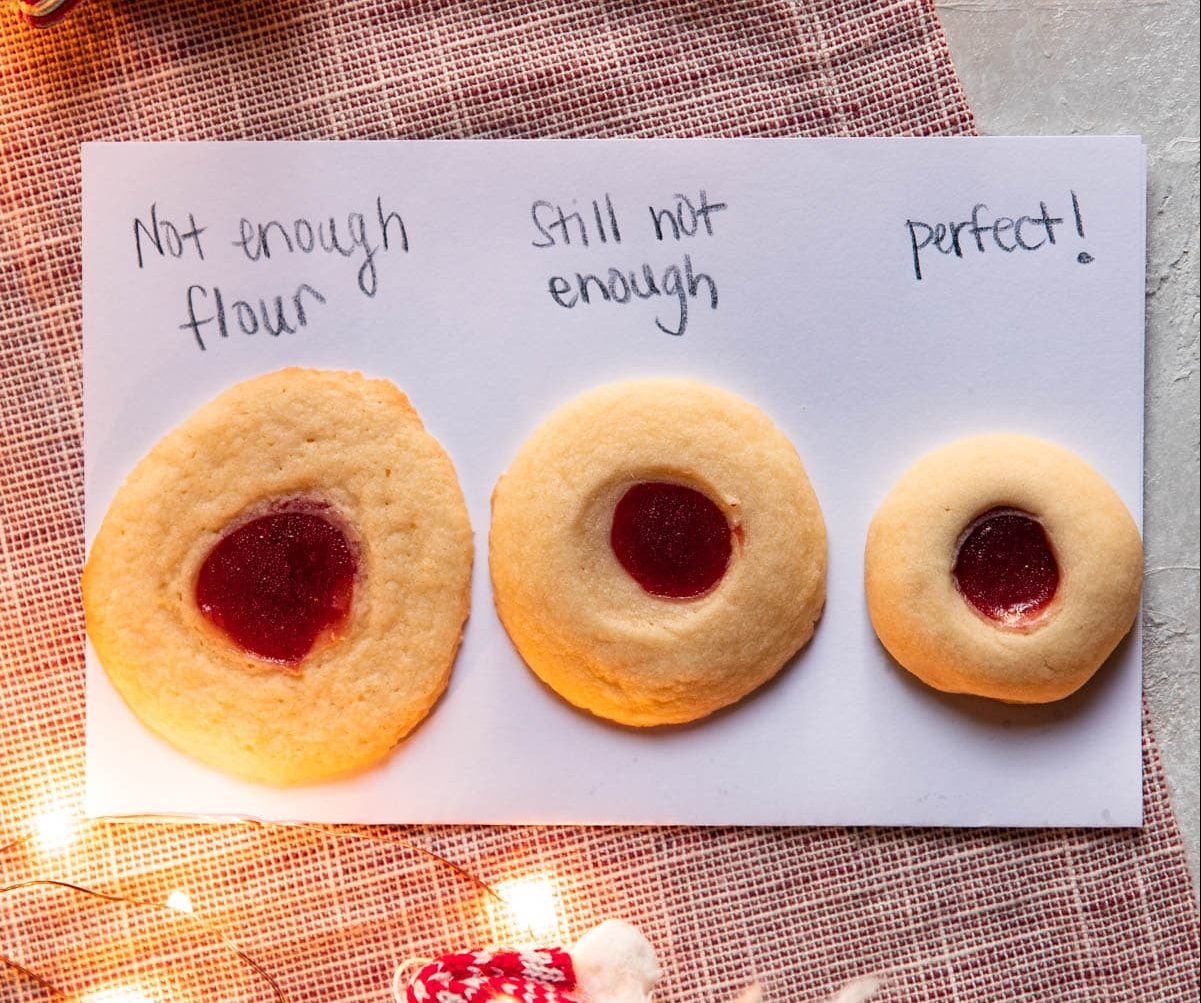 comparison of thumbprint cookies baked differently