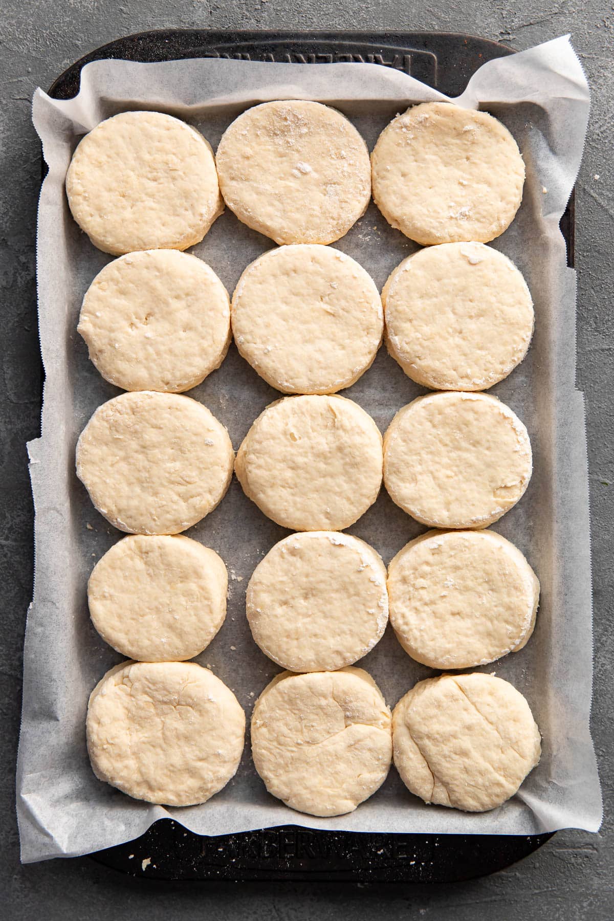 biscuits in a pan before baking