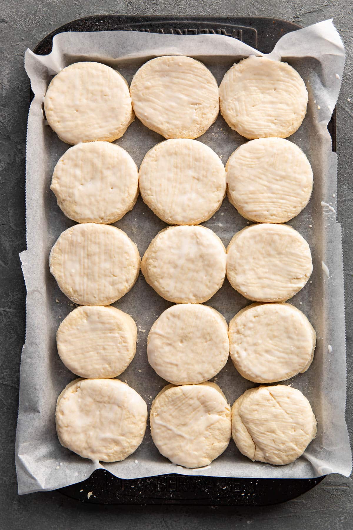 biscuits in a pan before baking