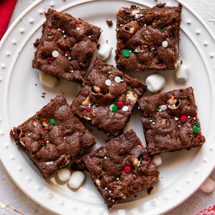hot cocoa cookie bars on a plate.