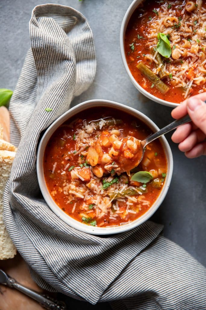 minestrone soup in a bowl