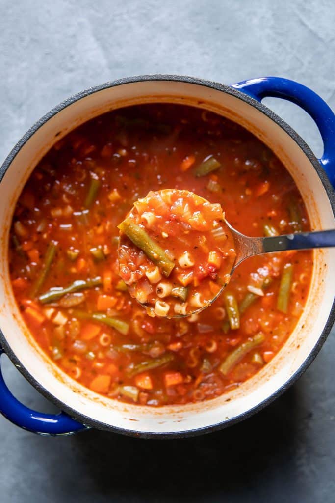 minestrone soup in a soup pot