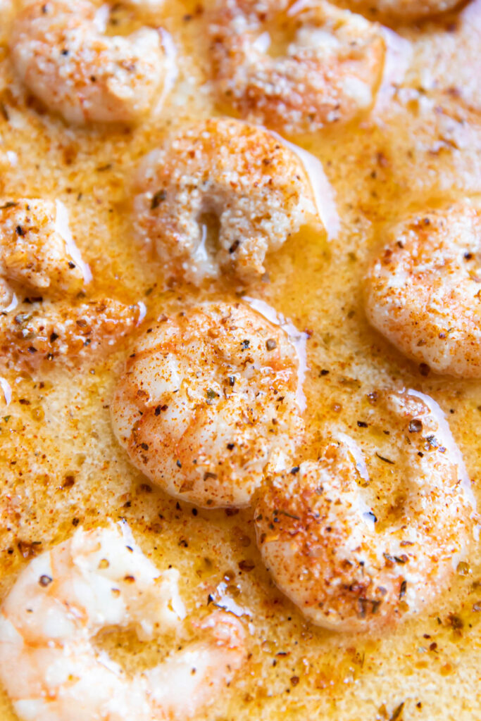 Shrimp in butter sauce.