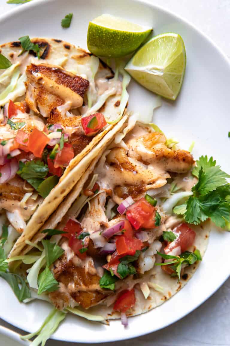 Blackened Cod Fish Tacos With Fish Taco Sauce - Modern Crumb