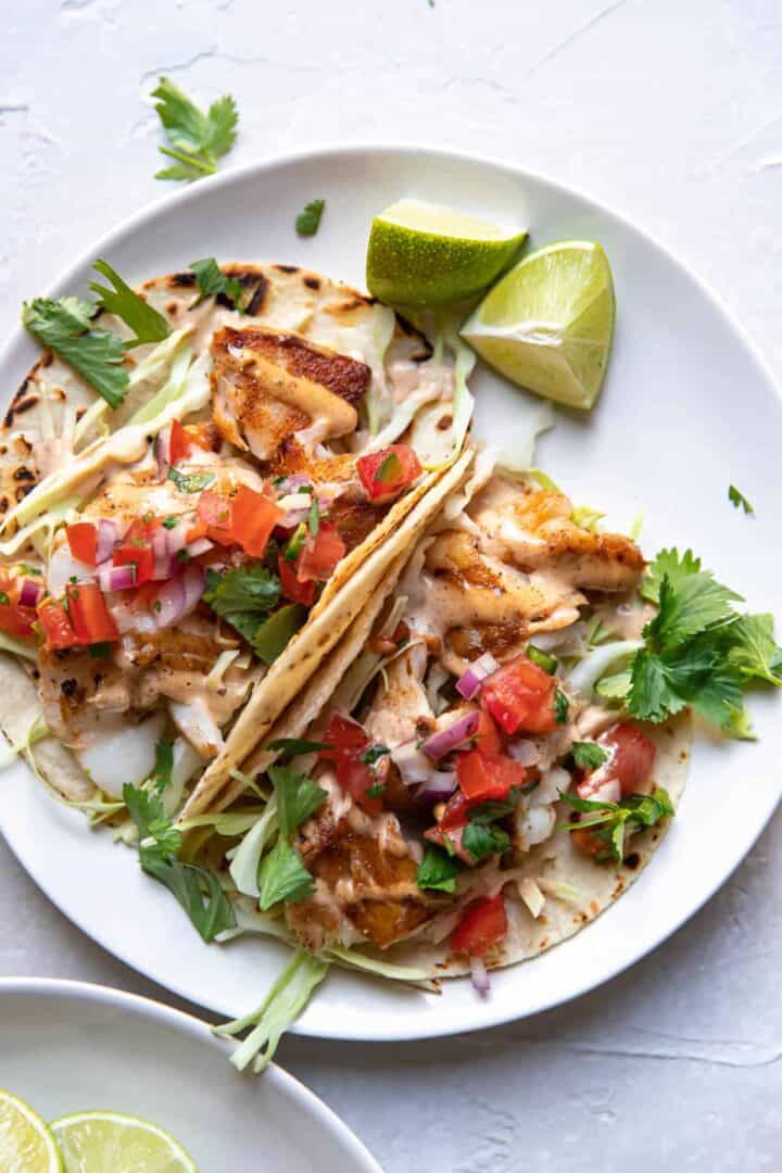 Blackened Cod Fish Tacos With Fish Taco Sauce Modern Crumb