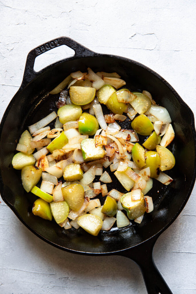 Vegetables on a skillet.