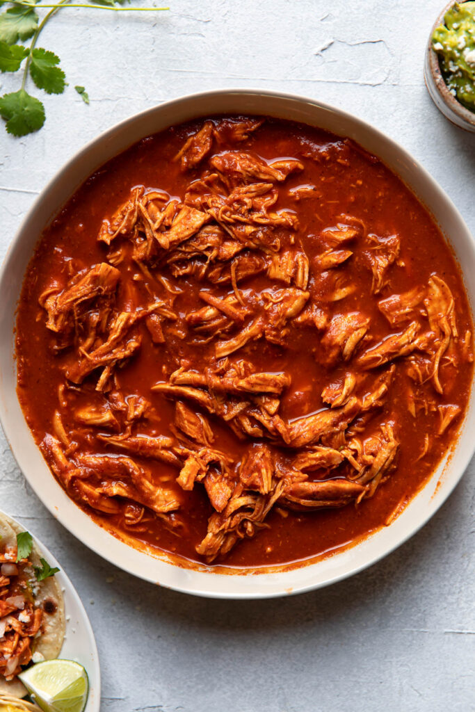 Shredded chicken in tinga sauce.