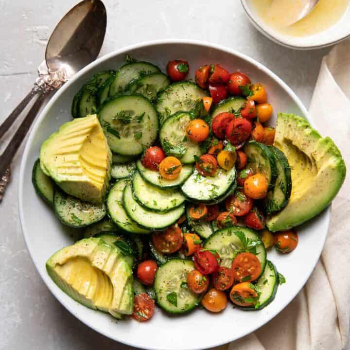 cucumber avocado salad with tomatoes.