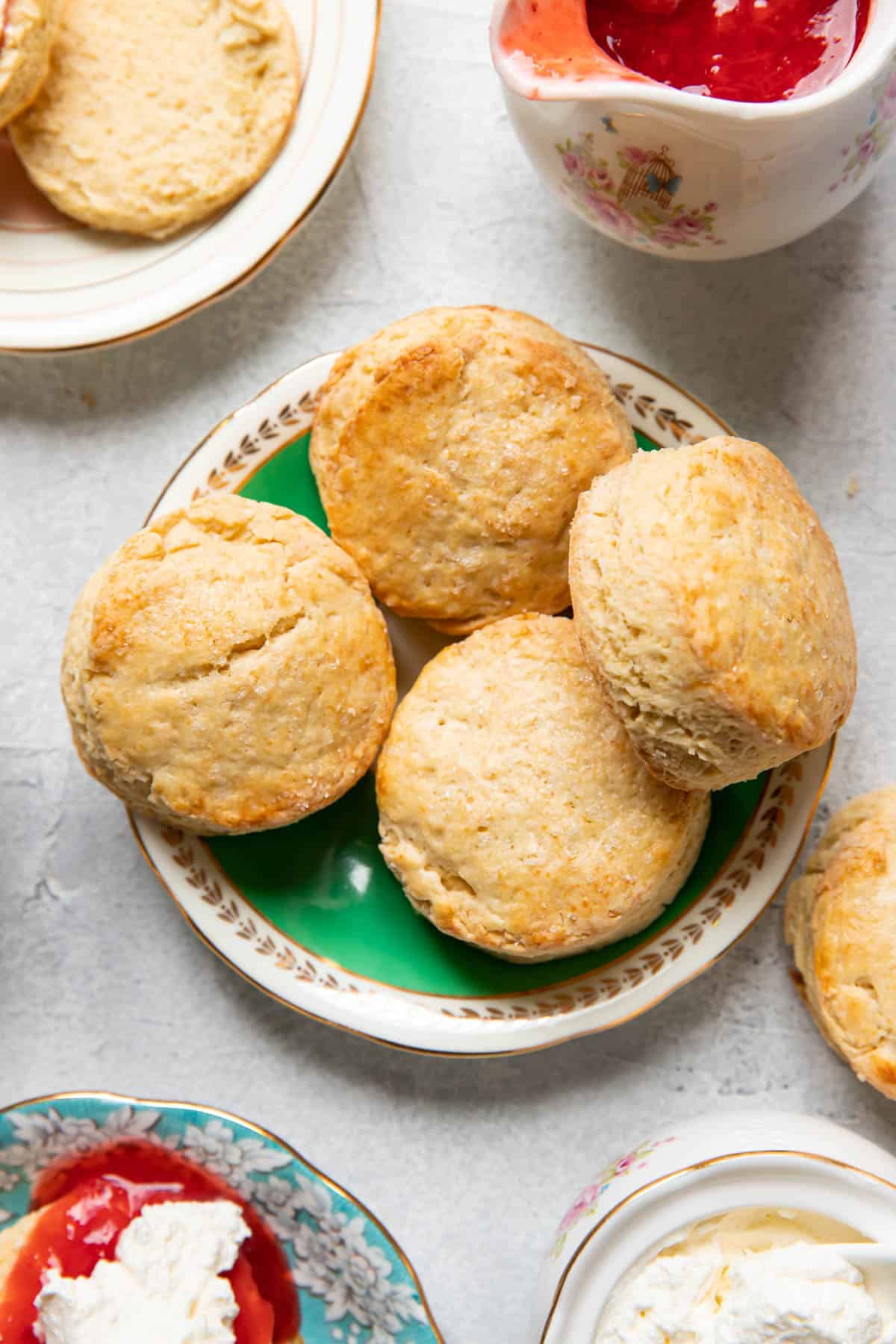 irish scones on a green plate.