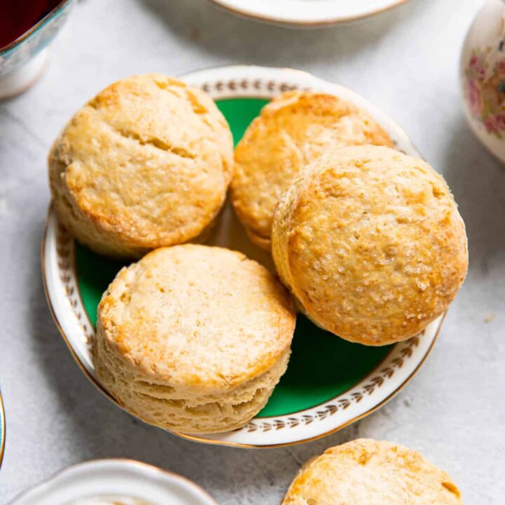 irish scones on a green plate.