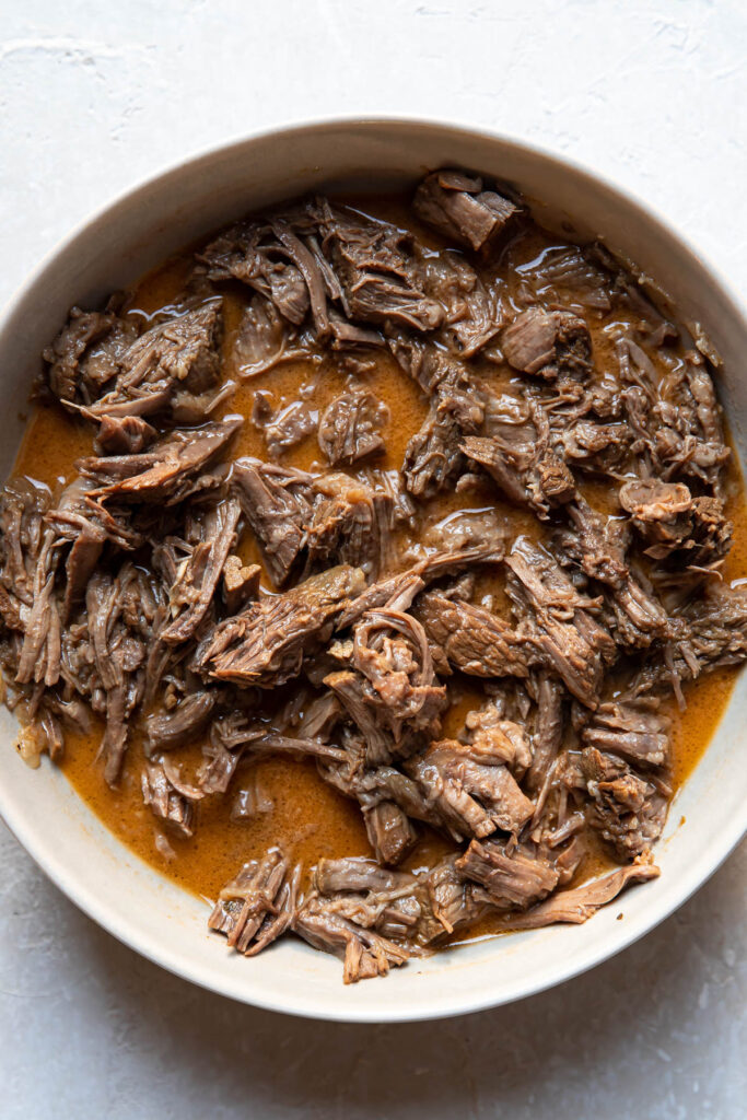 instant pot beef barbacoa in a bowl.