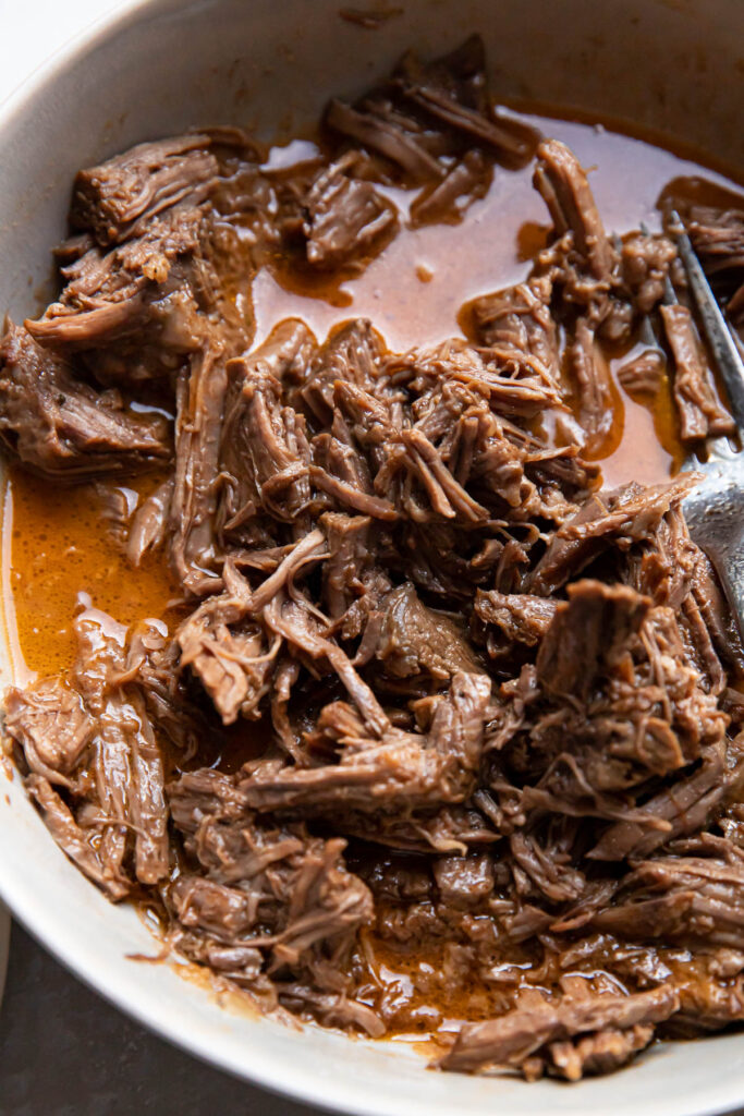 instant pot beef barbacoa in a bowl.