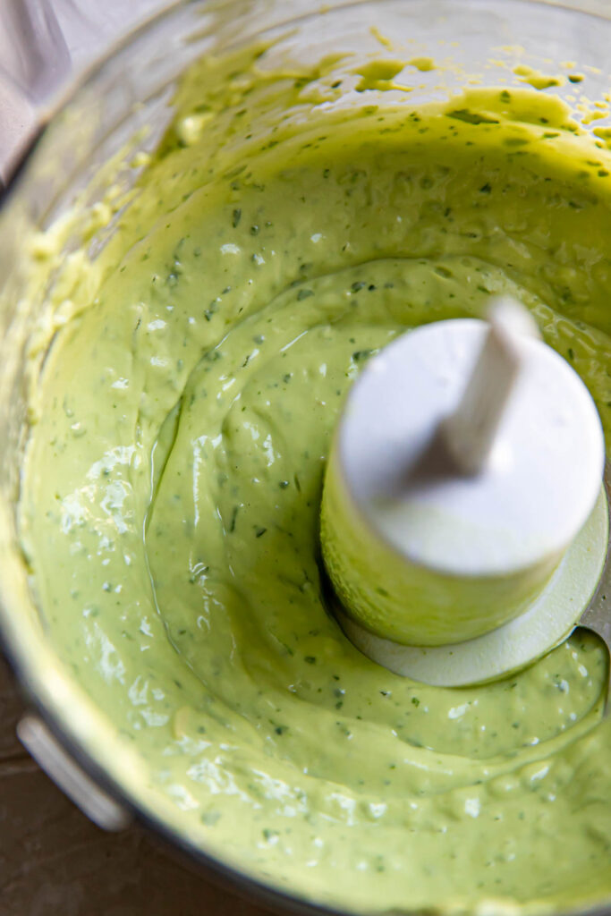 avocado lime dressing in a food processor.
