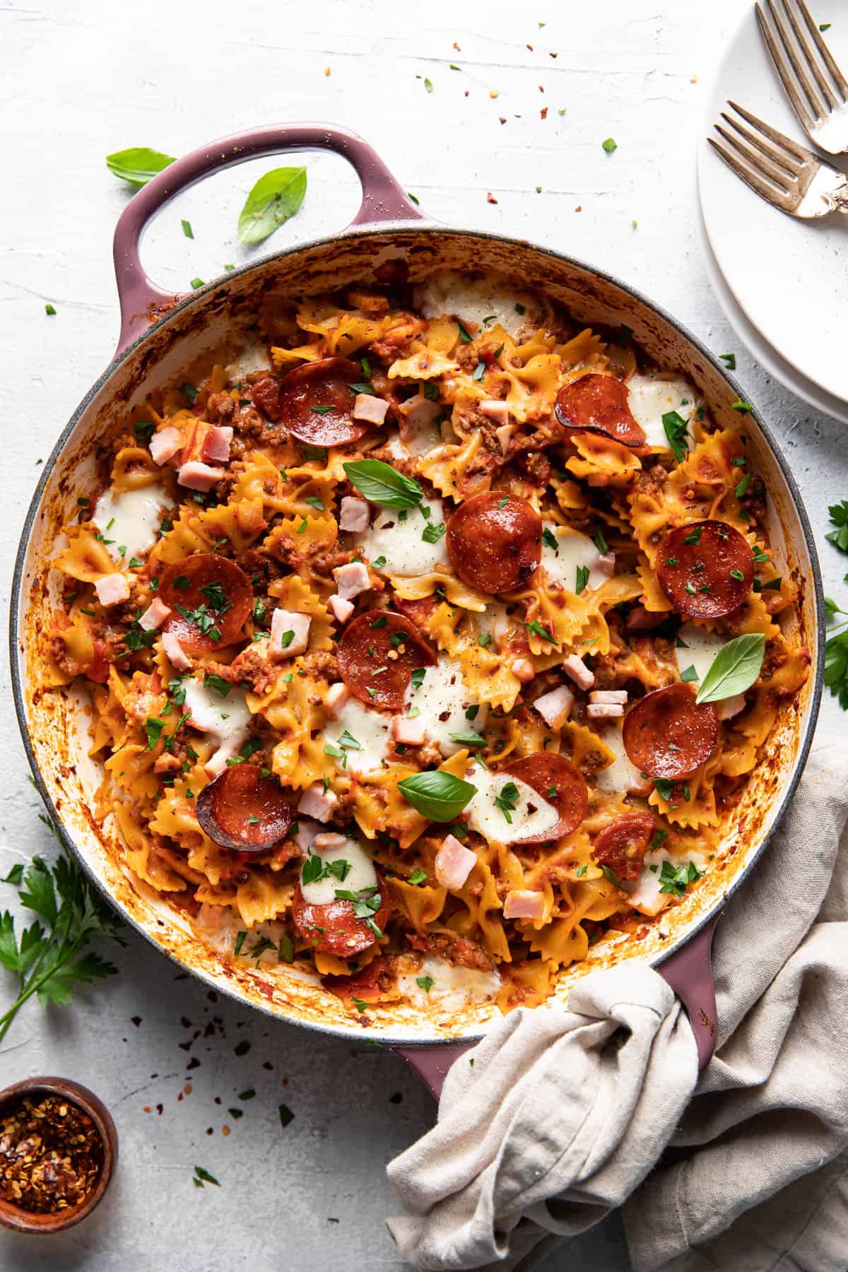 meat lovers pizza pasta bake.