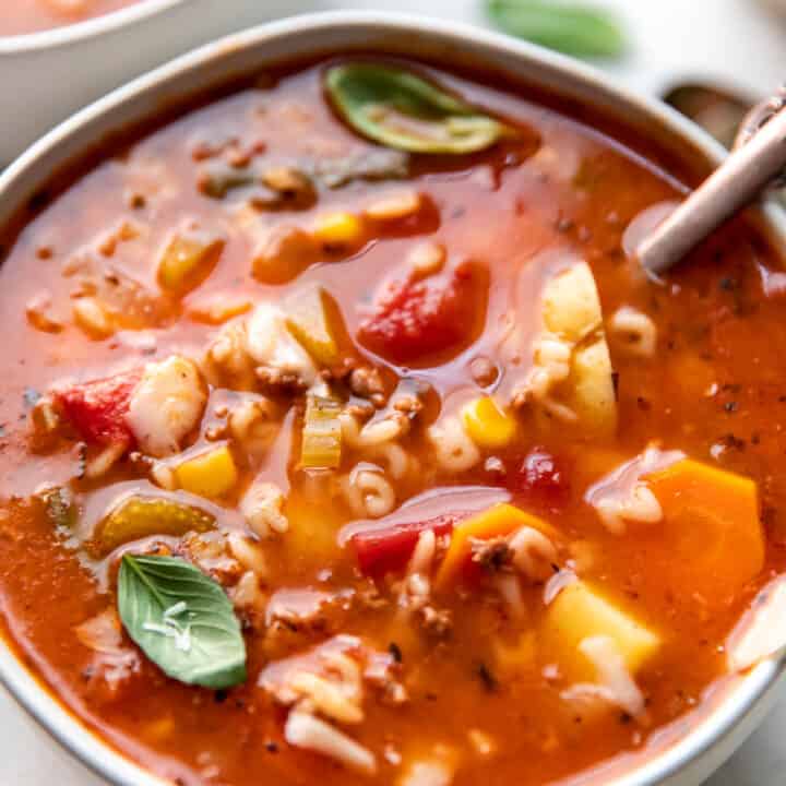 Homemade Vegetable and Ground Beef Alphabet Soup Modern Crumb