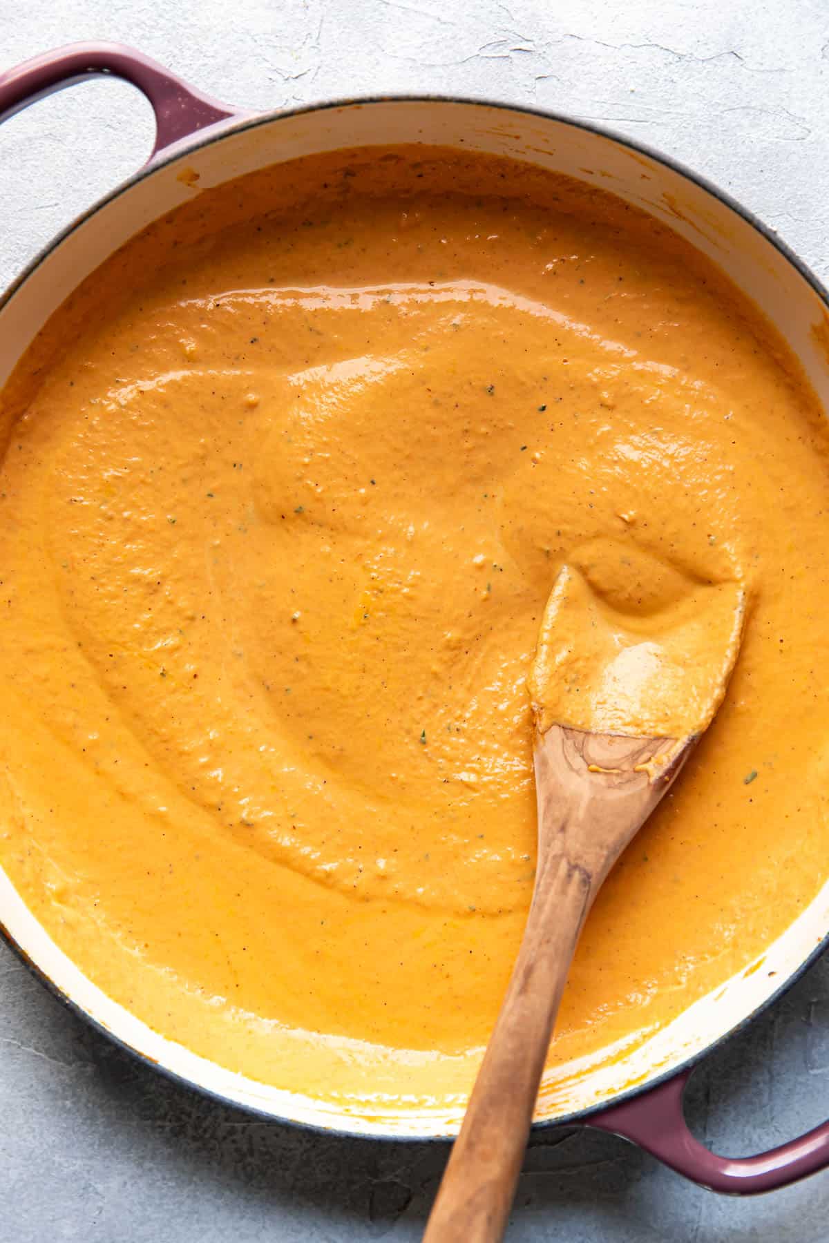 pumpkin cream sauce in a skillet.