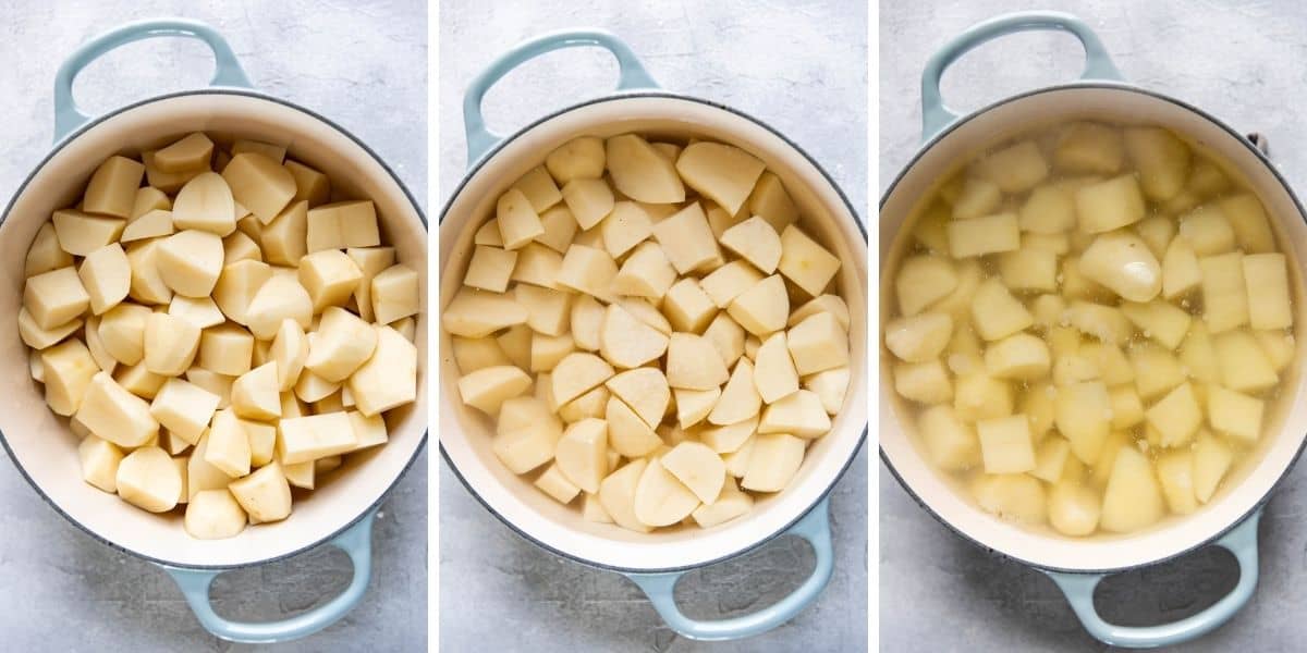 collage of boiling potatoes.