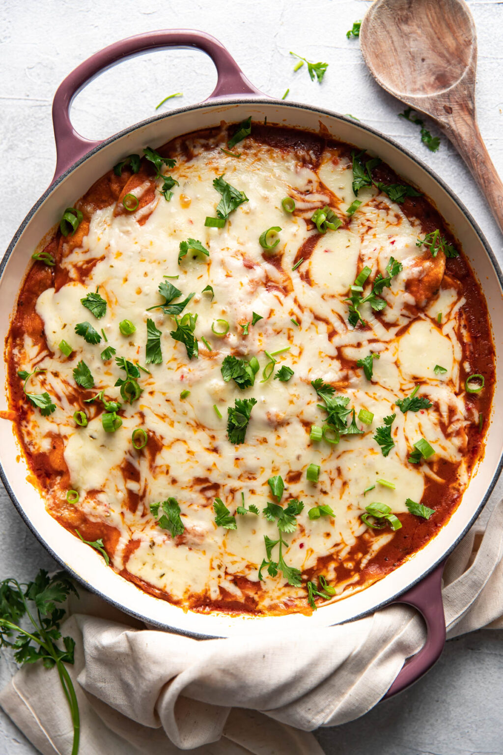 Skillet Chicken Enchiladas With Red Enchilada Sauce - Modern Crumb