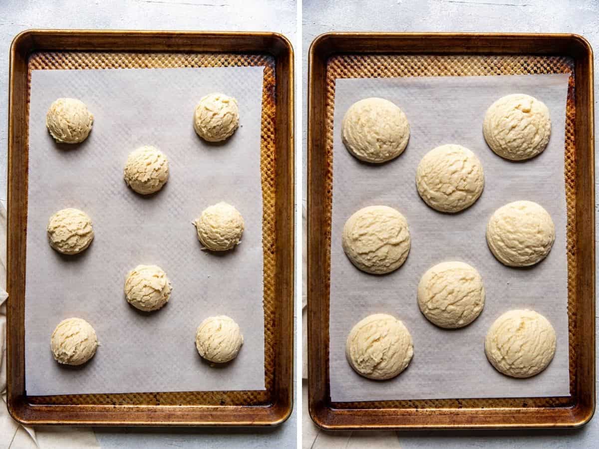 crumb sugar cookie copycat on baking trays.