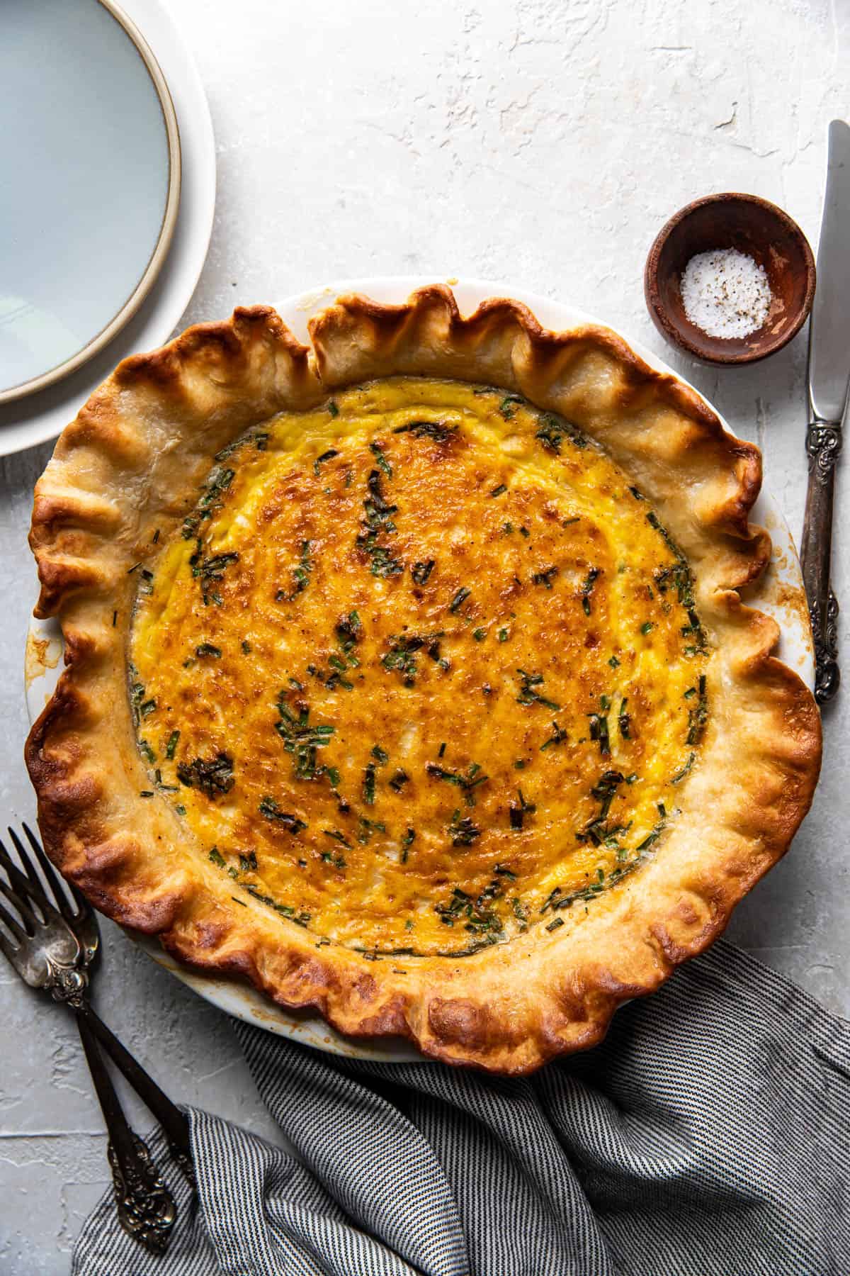 quiche in a pie plate.