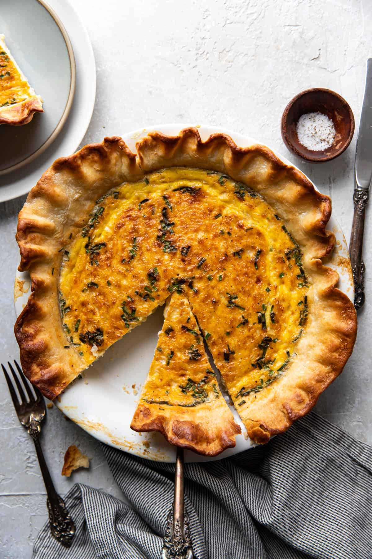 quiche in a pie plate.