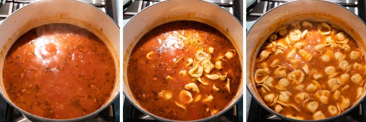 making lasagna tortellini soup.