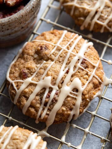 oatmeal pecan cookies with maple icing.
