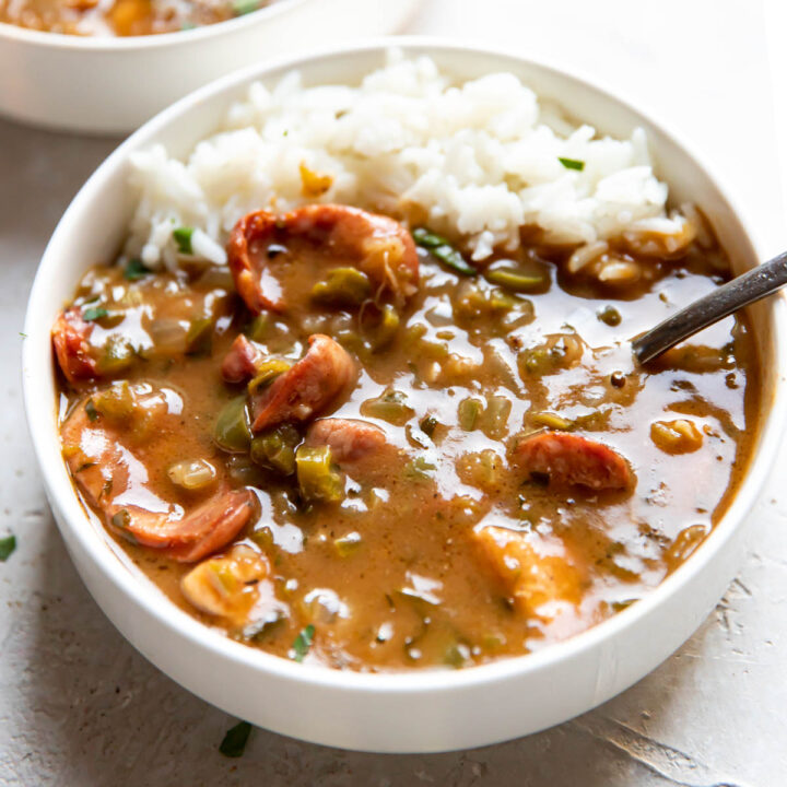 gumbo in bowls.