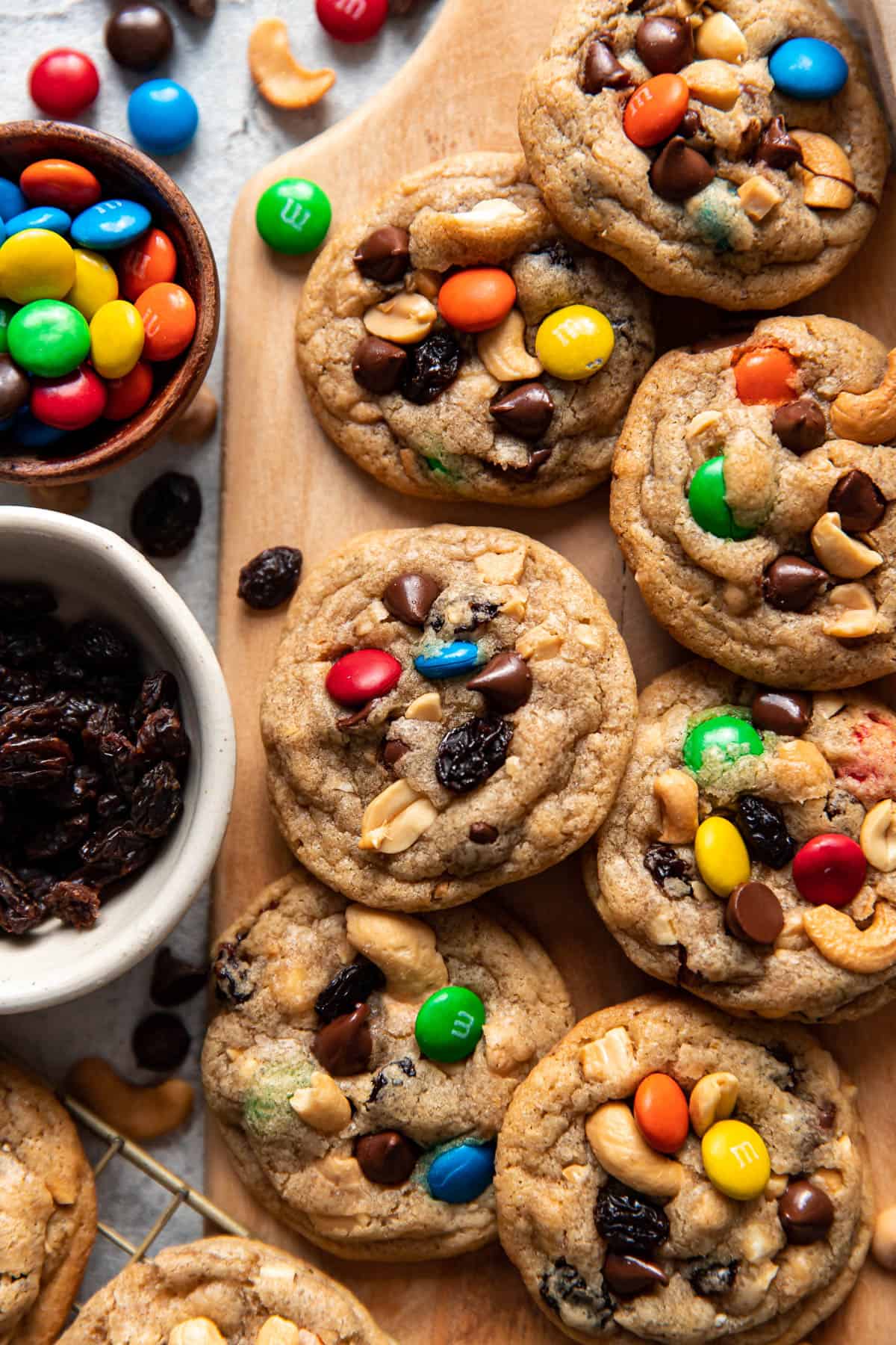 trail mix cookies on a platter.