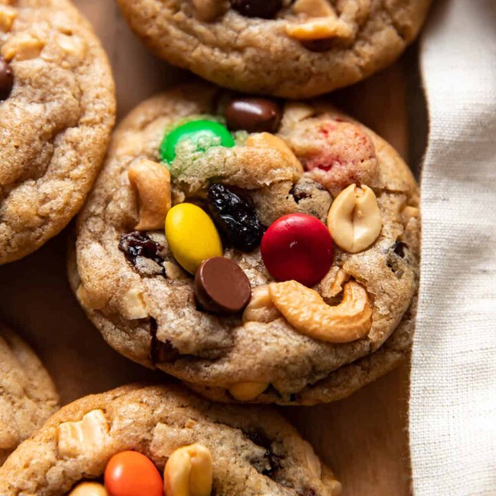 up close of a trail mix cookie.