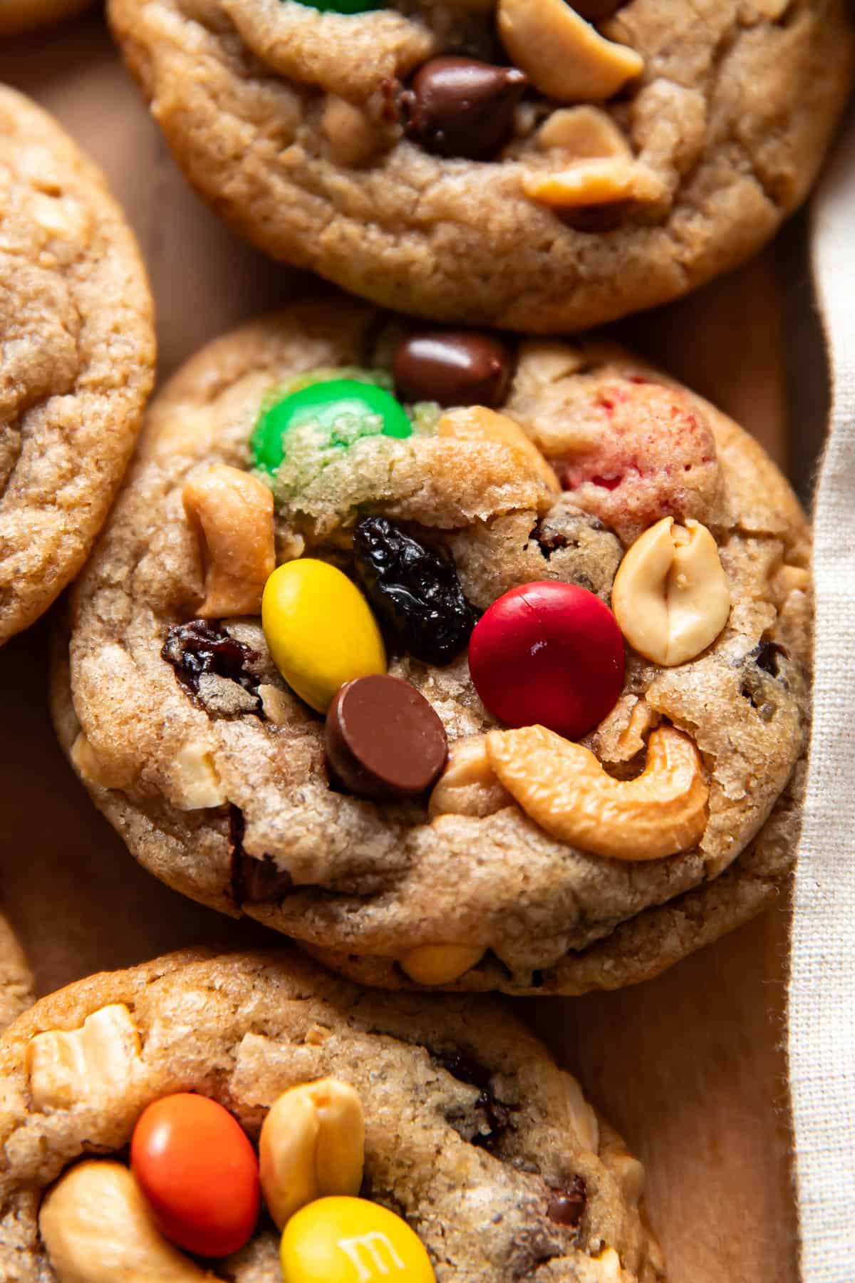 up close of a trail mix cookie.