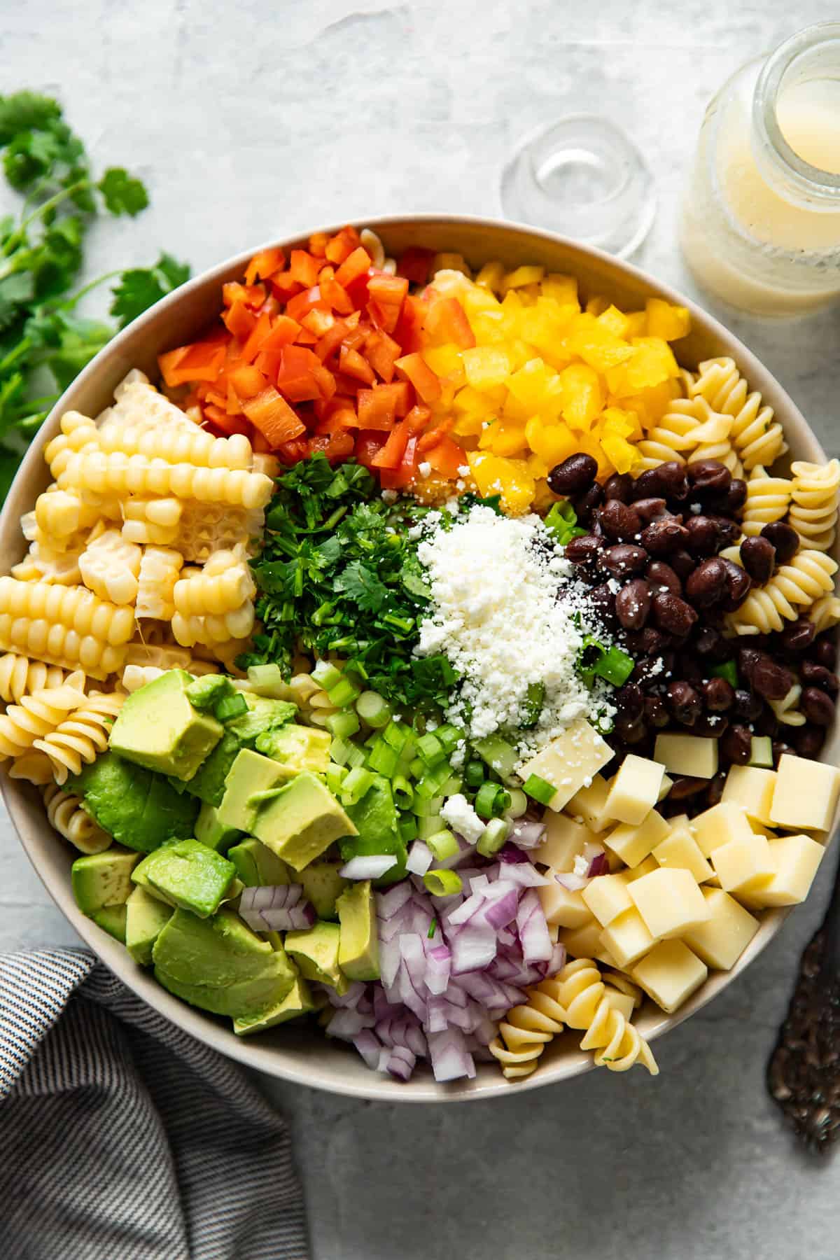 mexican pasta salad in a bowl.