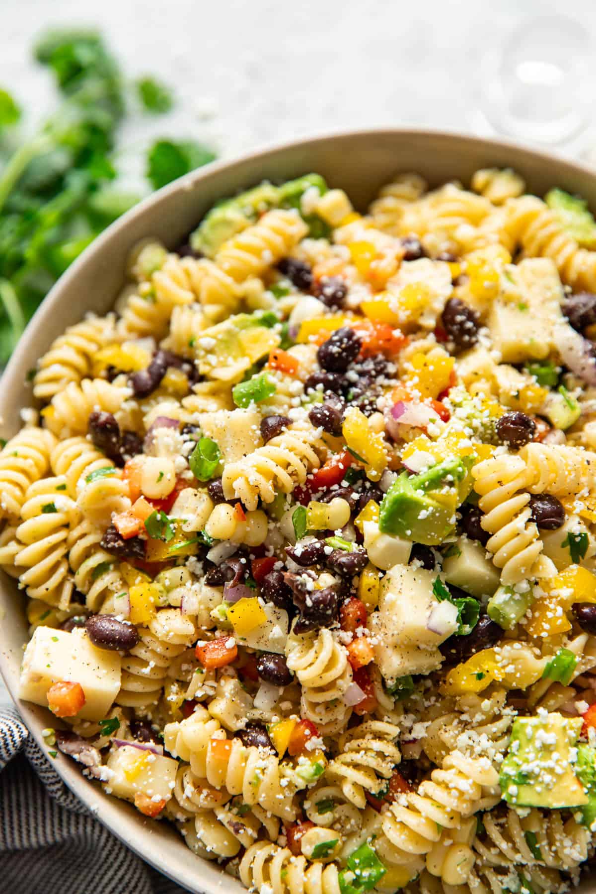 mexican pasta salad in a bowl.