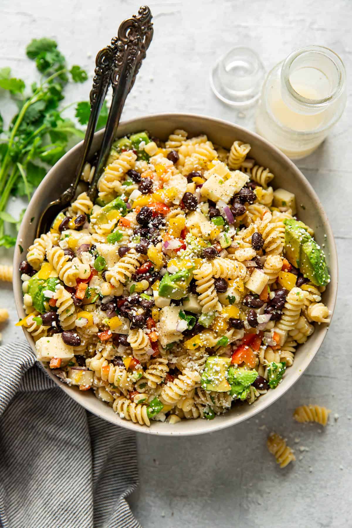 mexican pasta salad in a bowl.