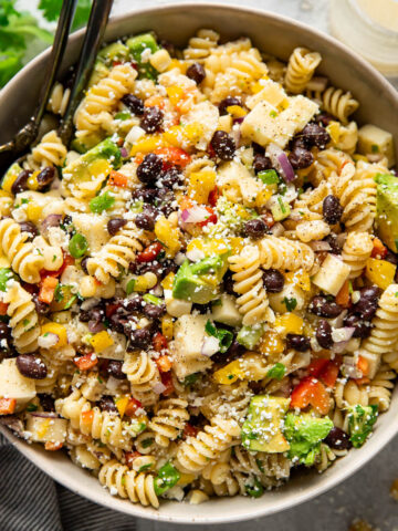 mexican pasta salad in a bowl.