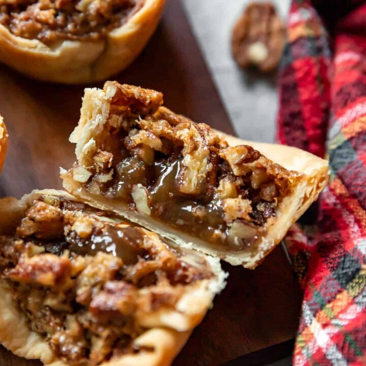 mini pecan pie cut in half