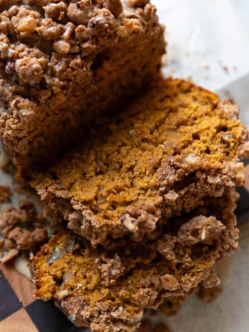 pumpkin bread on a cutting board