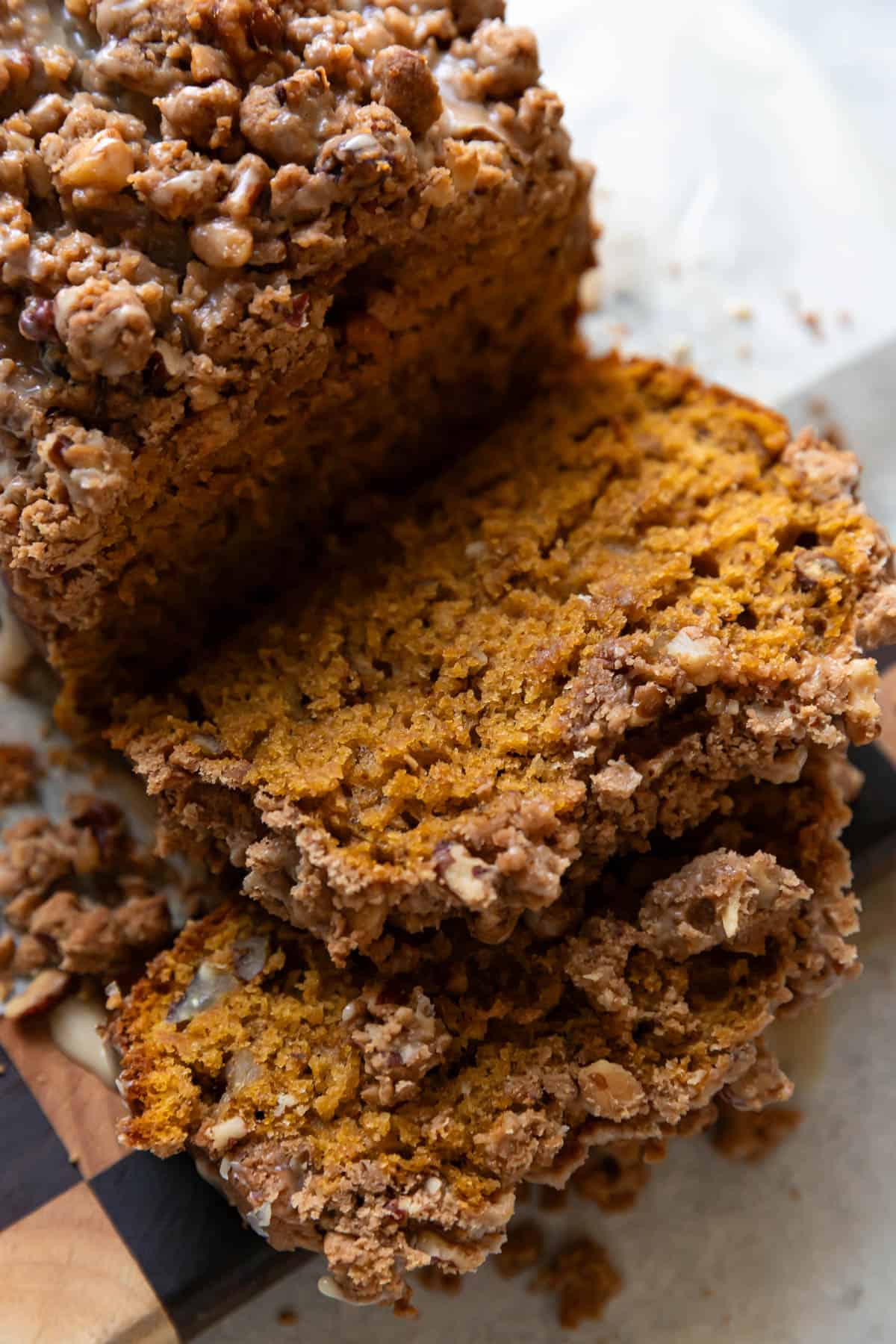 pumpkin bread on a cutting board