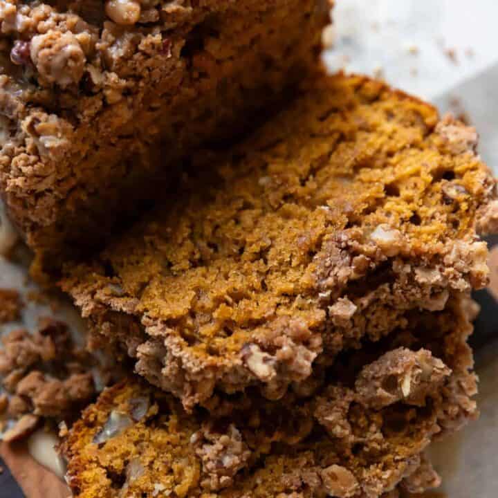 pumpkin bread on a cutting board